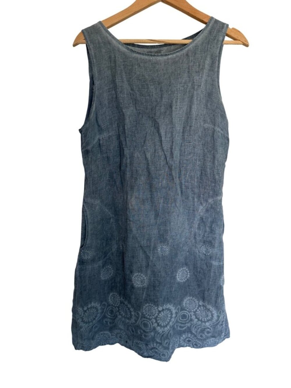 Lina Tomei Womens LG Grey Linen Shift Tank Dress Pockets Coastal Nautical